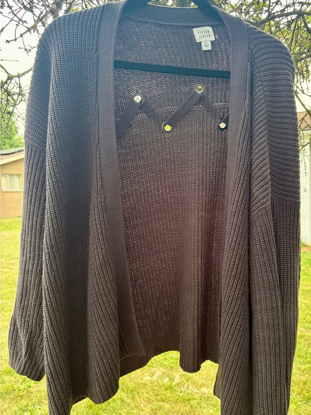 Tahari Open-Front Ribbed Cardigan in Dark Gray